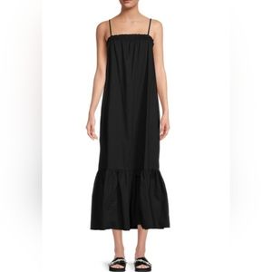 NWT ♥︎ WeWoreWhat ♥︎ Size XS Black Chic Smocked Midi Cotton Poplin Dress